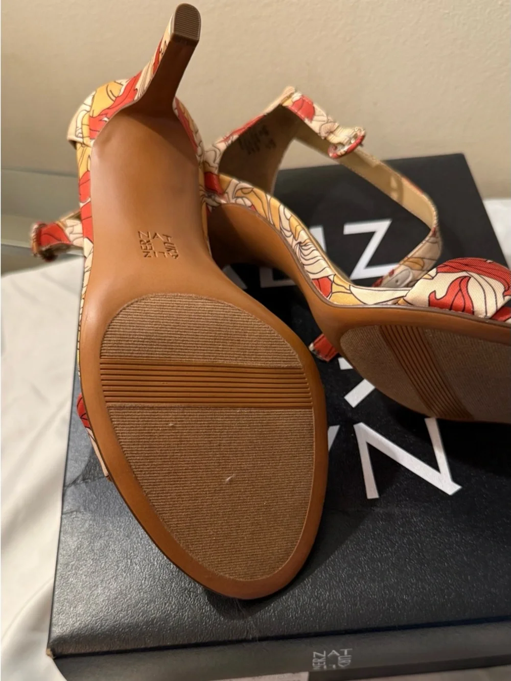 Naturalizer Red & Tan Floral Open-Toe Ankle-Strap Heels - Picture 3 of 3